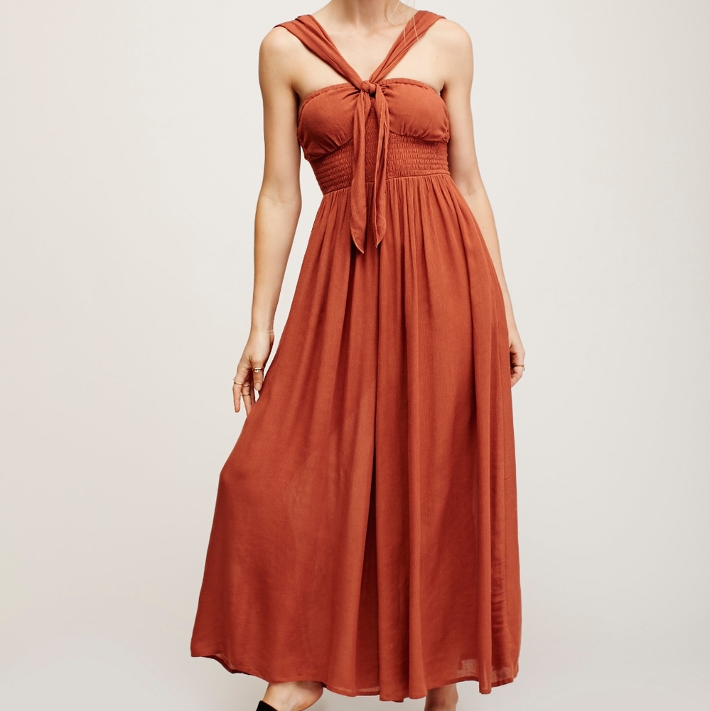 New Free People Have Your Fun Boho Summer Romper Orange RustXS
